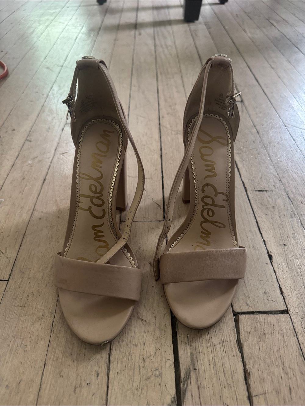 Sam Edelman Nude Beige Strappy Block Heel Sandals